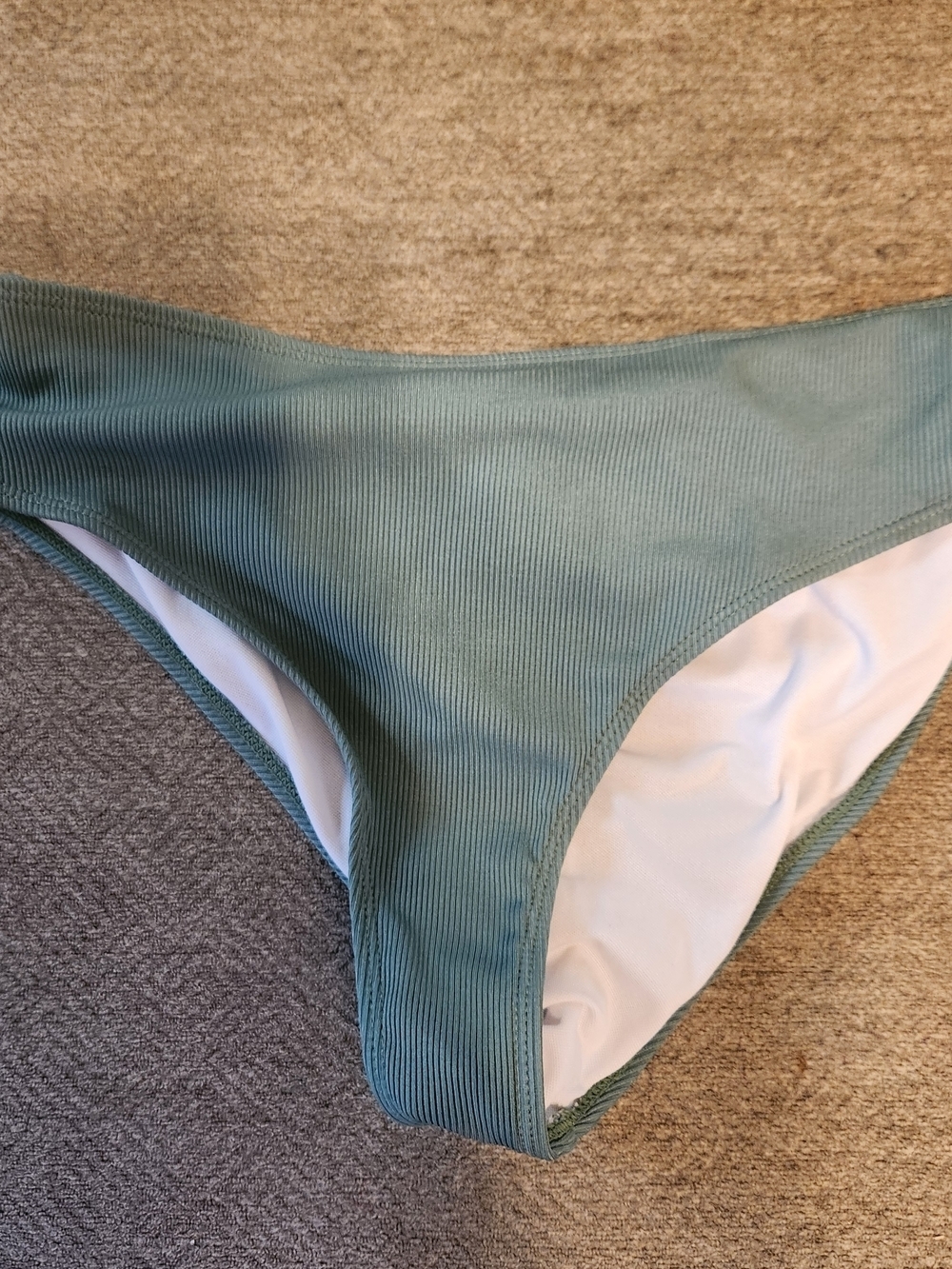 Ribbed High Cut Rauched Gathering In Rear Bikini Bottom in Sage Green